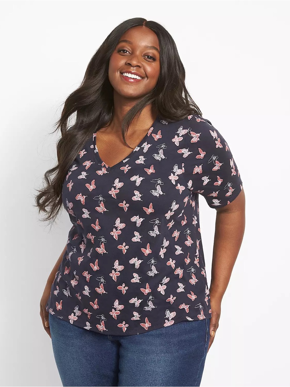Classic Perfect Sleeve V-Neck Tee Butterfly Lane Bryant Plus Size 26 28 New NWT